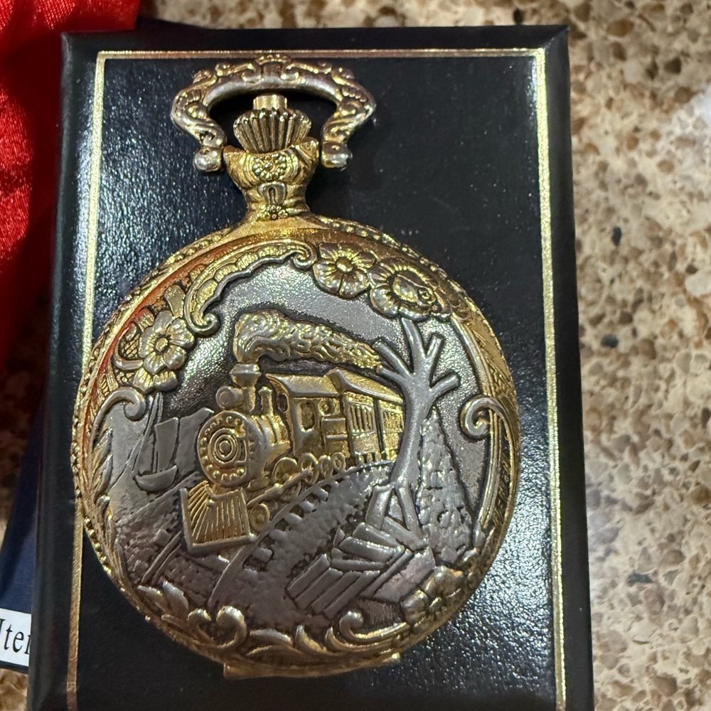 Vintage Gold and Brown Train Pocket Watch